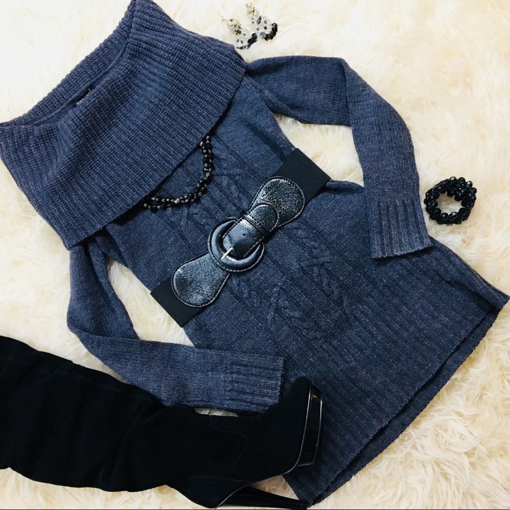 ☃️ Charcoal Gray Cowl-neck Sweater Dress